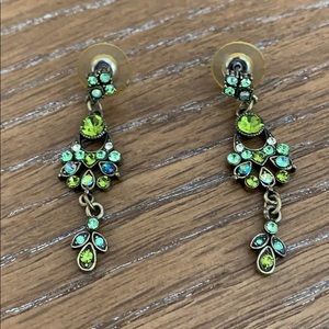 Green and gold hanging earrings